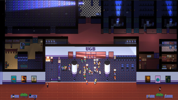 Screenshot of Cinema Theater Tycoon gameplay showing in-action mechanics