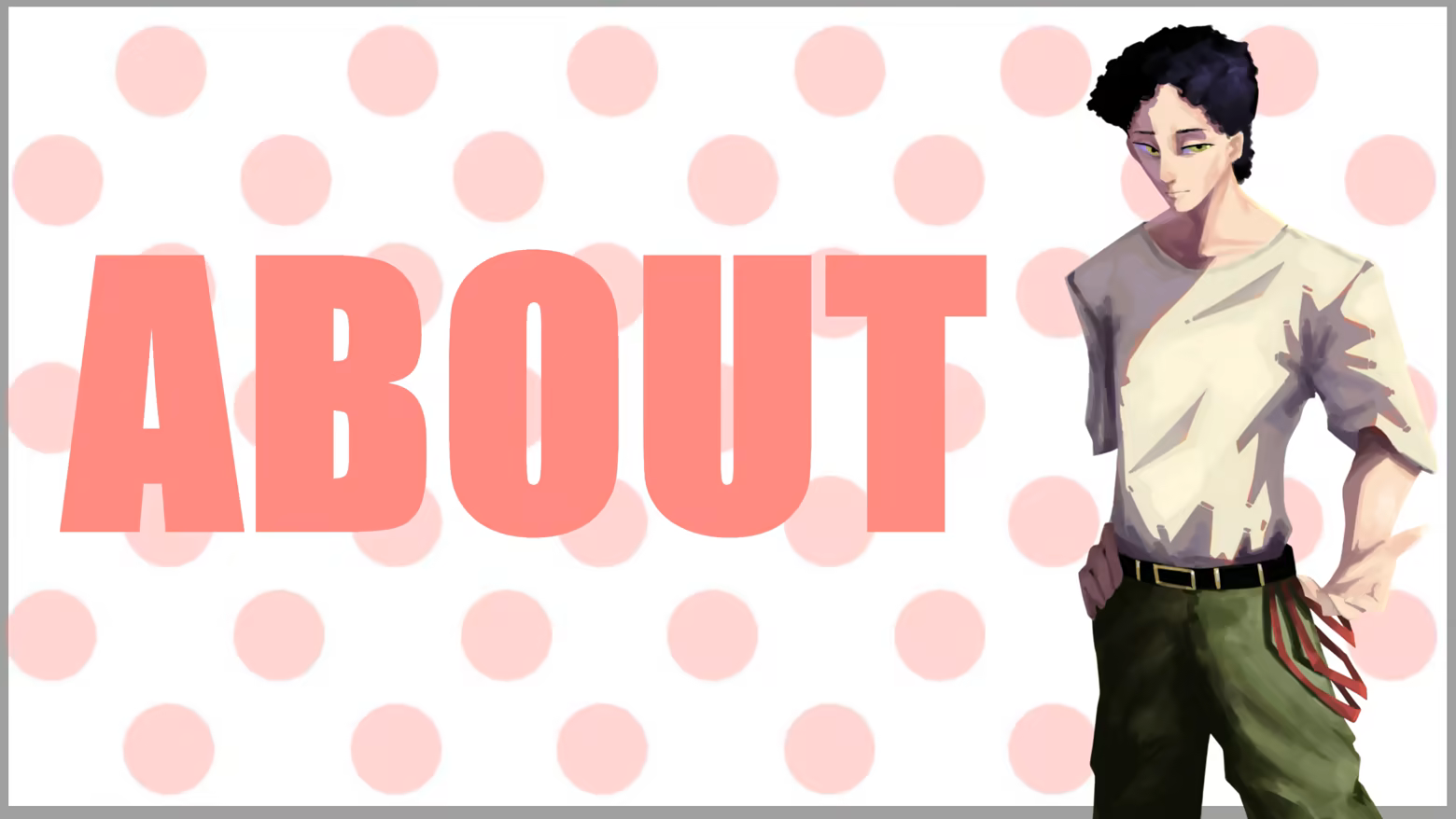 Theo Stands next to "ABOUT"