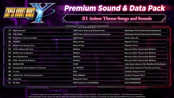 SUPER ROBOT WARS Y - Premium Sound & Data Pack