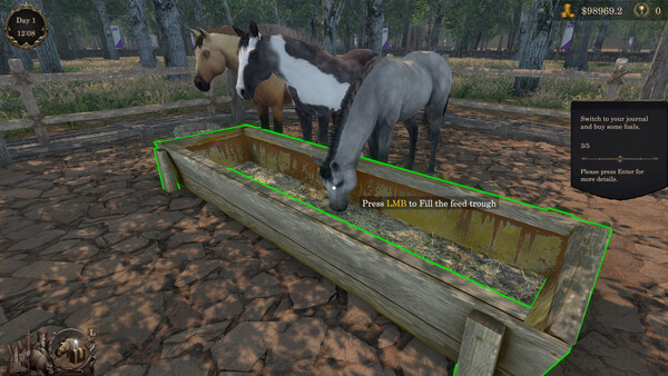 Screenshot of Medieval Horse Dealer Simulator gameplay showing in-action mechanics