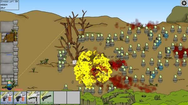 Screenshot of Gunsmith's Defense gameplay showing in-action mechanics
