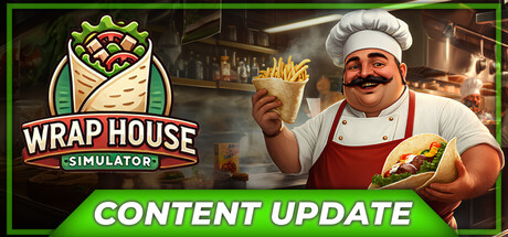 Обложка игры Wrap House Simulator🌯 — изображение магазина, процесс приготовления wraps, гриль и атмосфера заведения.