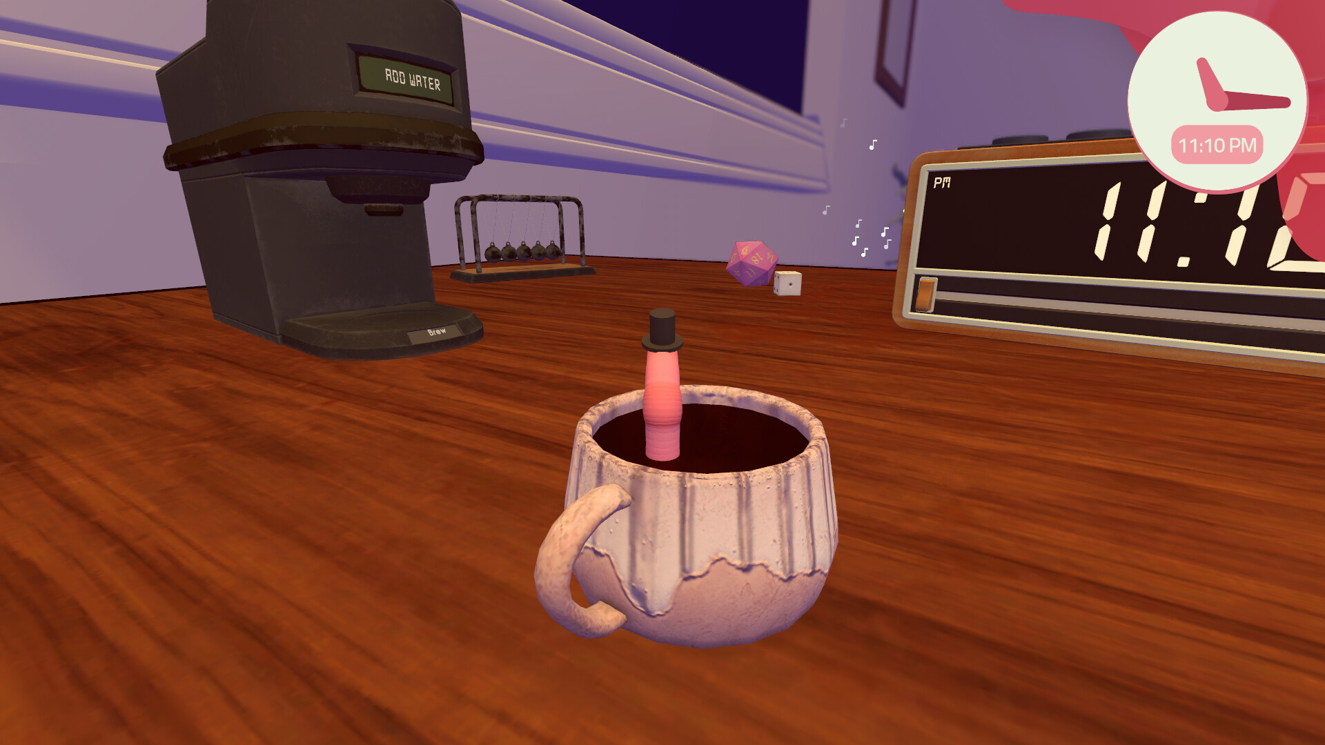 Worming from Home gameplay with the worm wearing a small top hat late at night