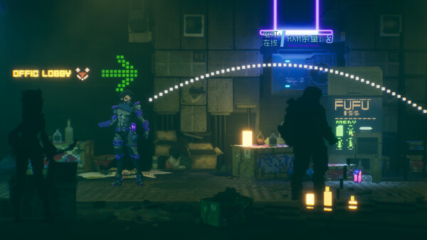 Screenshot of Cyberpunk: Shadow of Ethereal City gameplay showing in-action mechanics