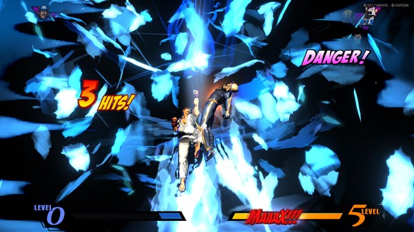 Screenshot of ULTIMATE MARVEL VS. CAPCOM 3 gameplay showing in-action mechanics