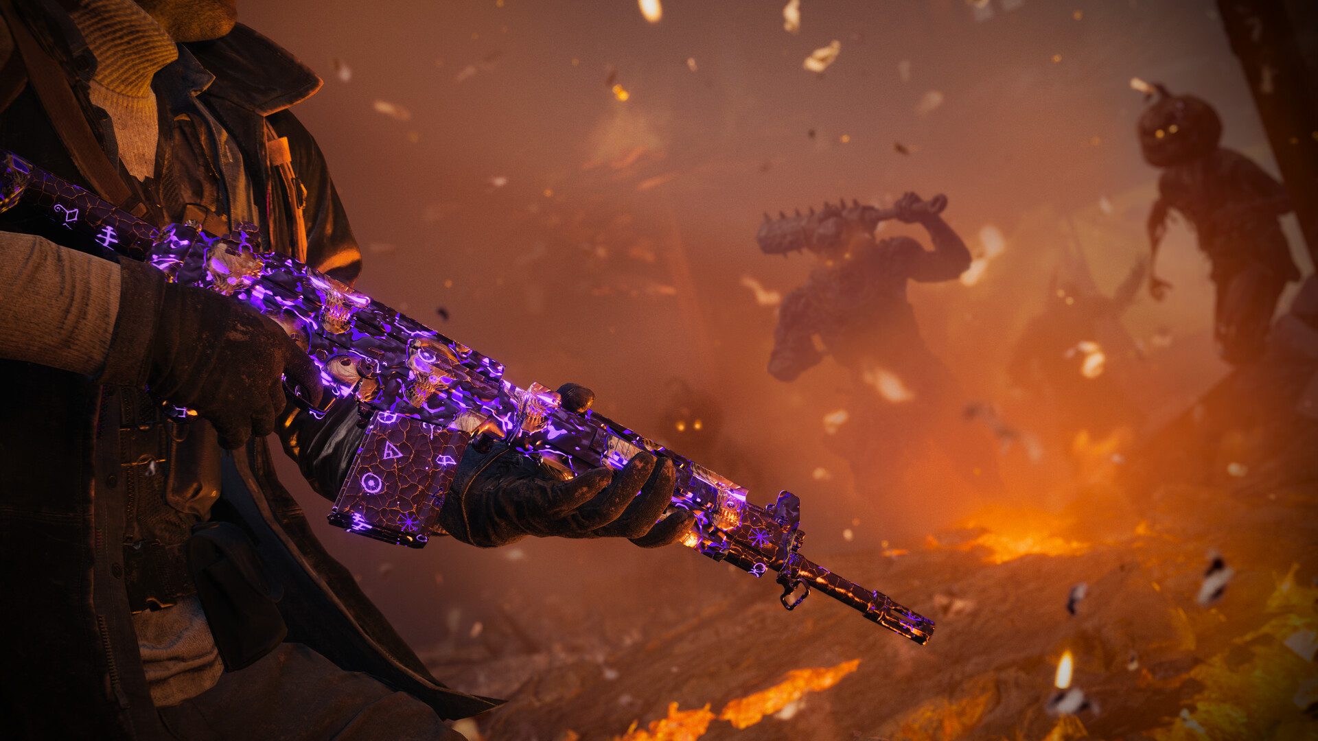 A Pack-a-Punched weapon glows as an undead enemy closes in — exactly the kind of threat Directed Mode expects you to be geared for. Image: Activision.