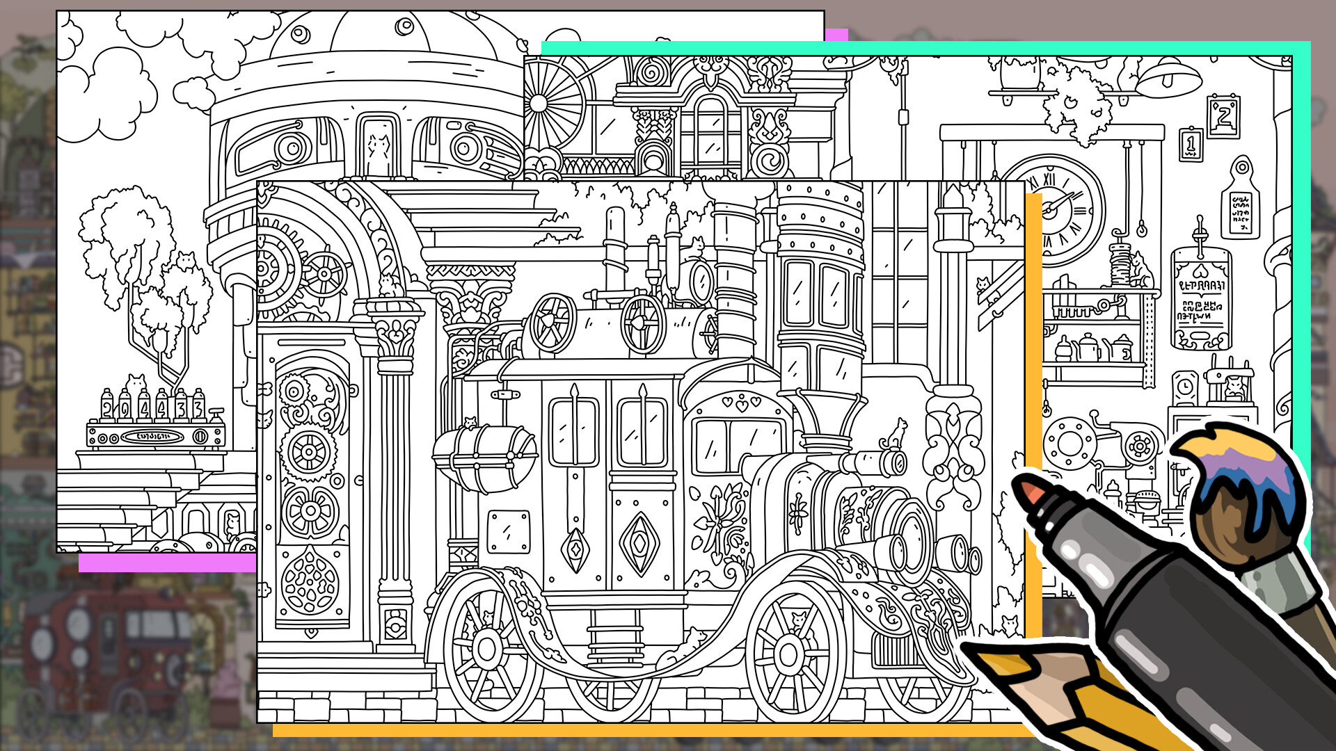 HIDDEN CATS 3: Steampunk - Coloring Book Featured Screenshot #1