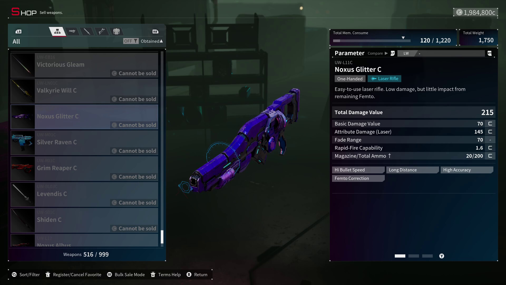 Daemon X Machina: Titanic Scion - Metallic Equipment - Noxus Glitter (Laser Rifle) Featured Screenshot #1