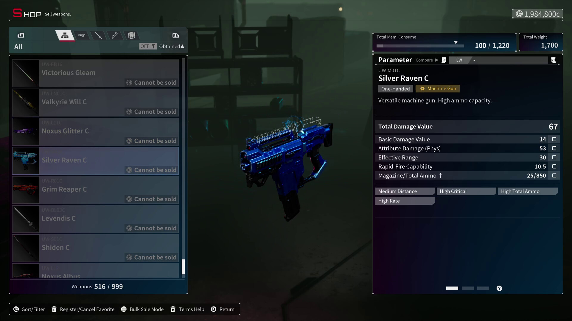 Daemon X Machina: Titanic Scion - Metallic Equipment - Silver Raven (Machine Gun) Featured Screenshot #1