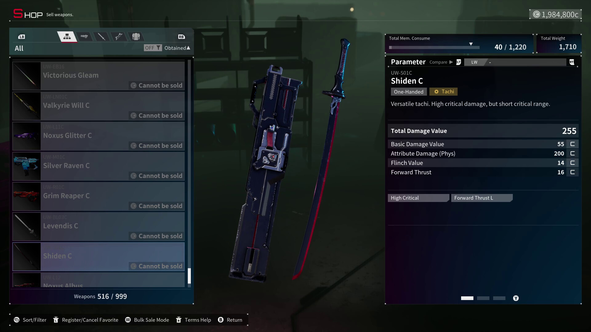 Daemon X Machina: Titanic Scion - Metallic Equipment - Shiden (Tachi) Featured Screenshot #1