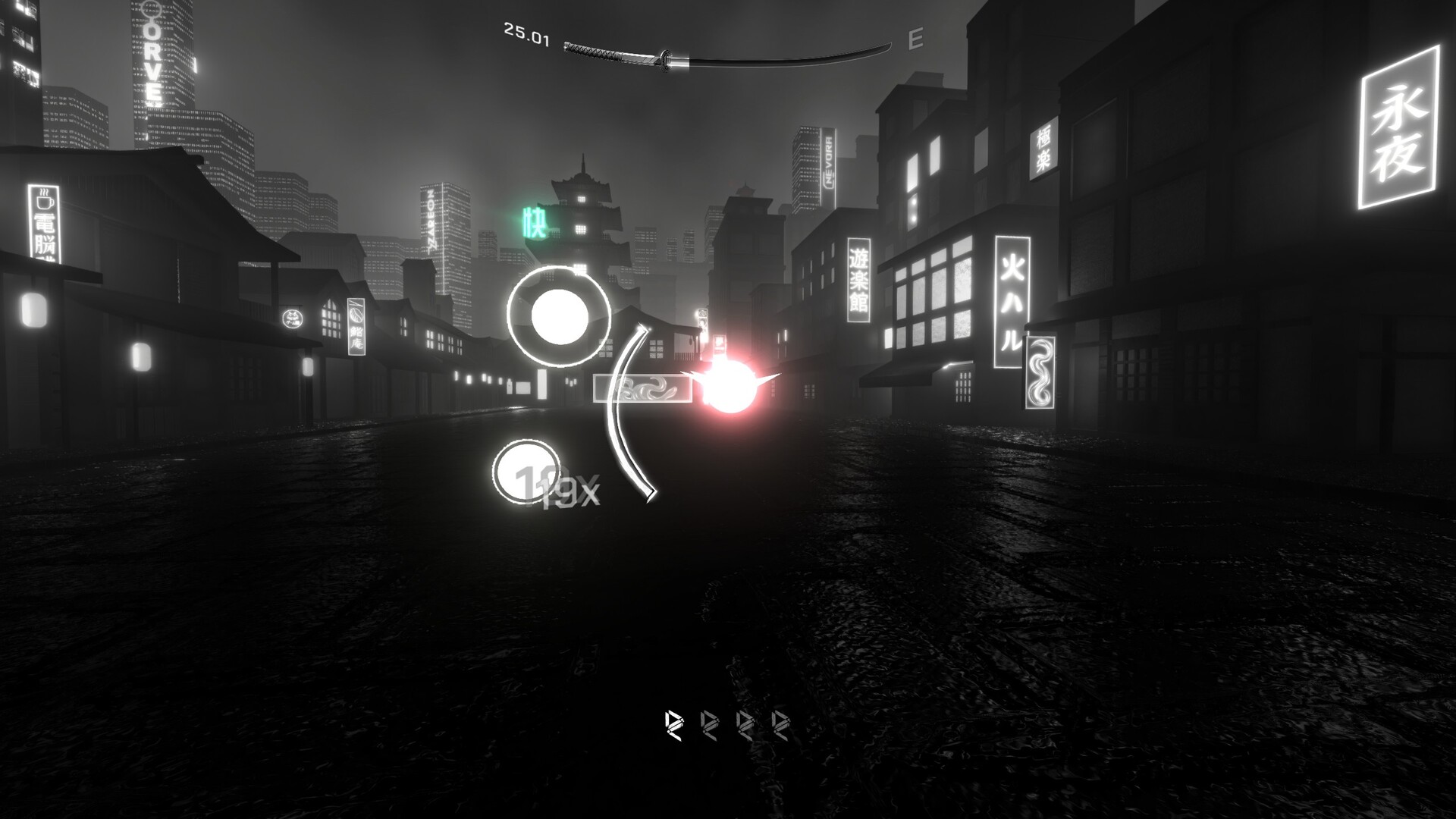 Neo-Japanese street with glowing dots
