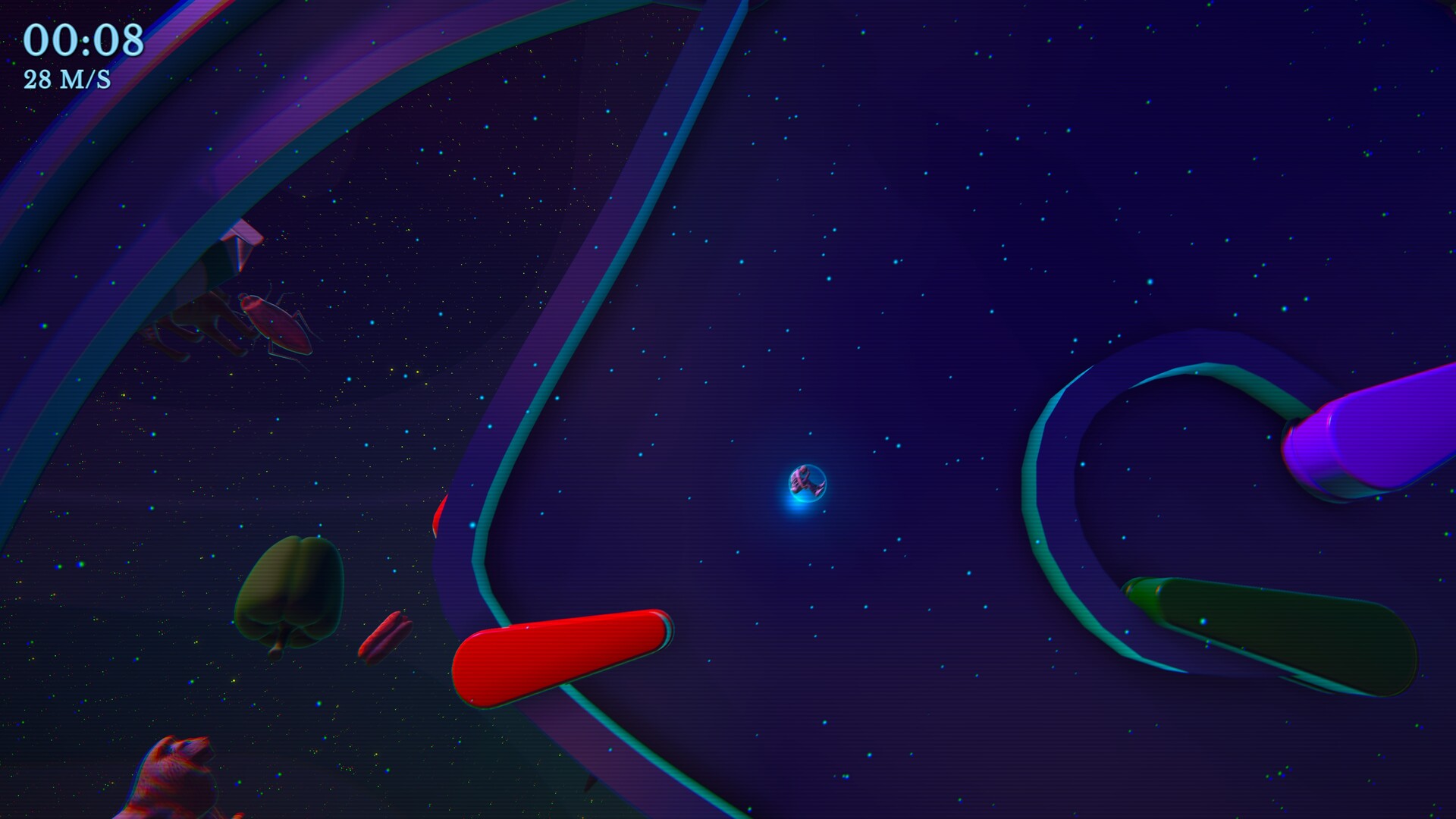 Gameplay de A Pinball Game That Makes You Mad mostrando obstáculos