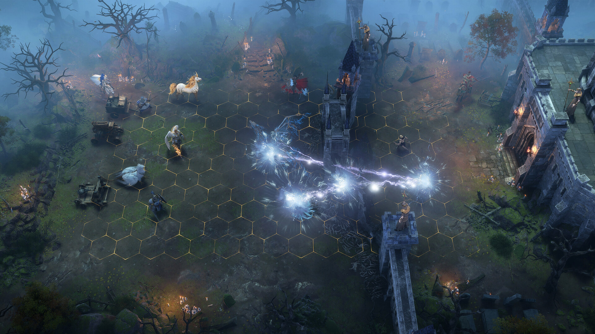 A spell crossing a 3D Heroes III Remake battlefield