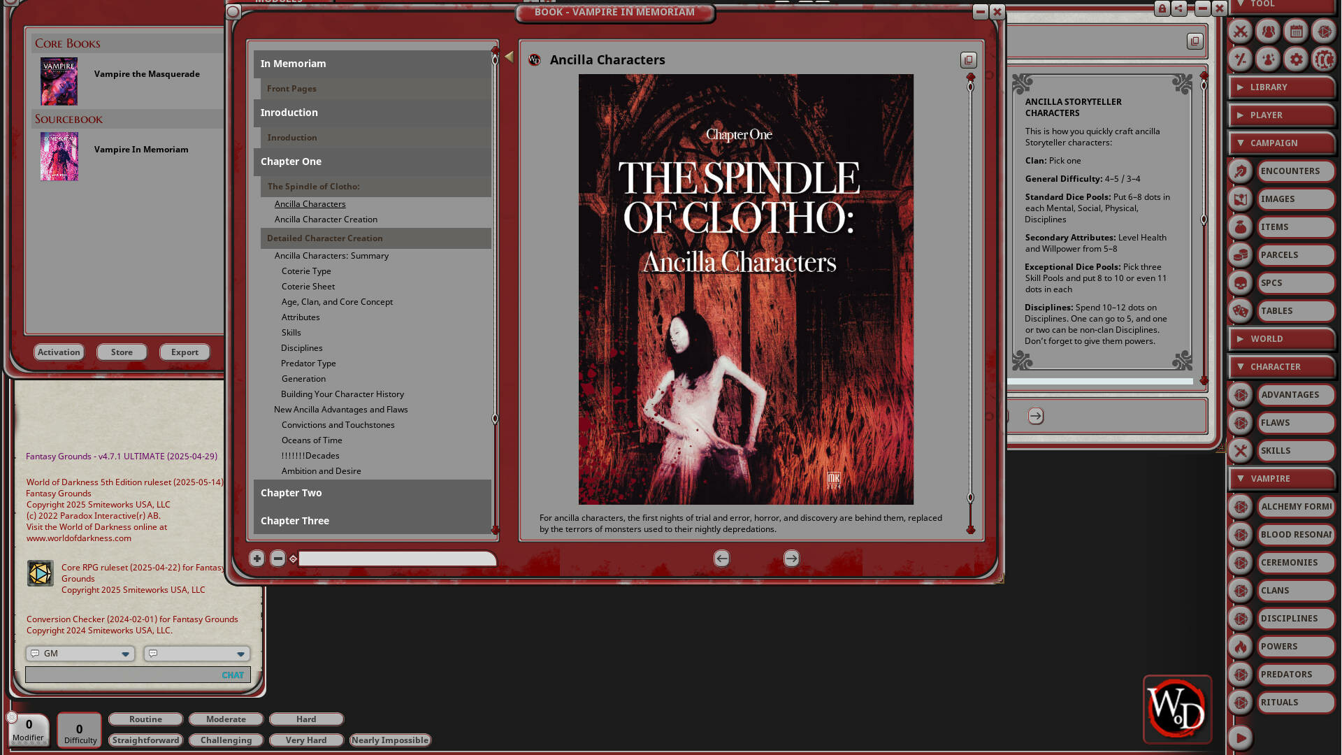 Fantasy Grounds - Vampire: The Masquerade - In Memoriamのスクリーンショット 1