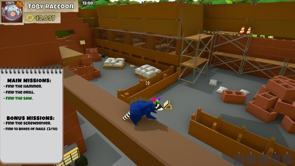 Screenshot of Jumbling Raccoons gameplay showing in-action mechanics