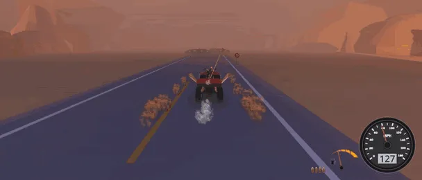 An ATV destroys a military barricade