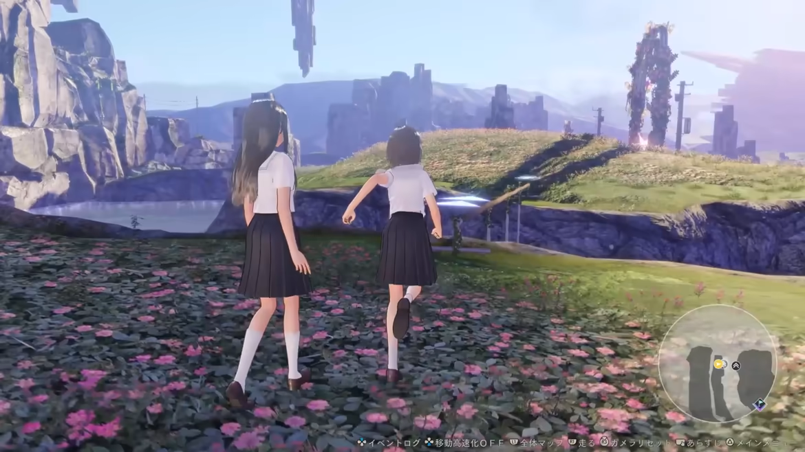 BLUE REFLECTION Quartet RAY 澪 花畑を歩き浮遊する構造物を探索する少女たち