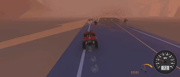An ATV hits and takes apart a zombie horde