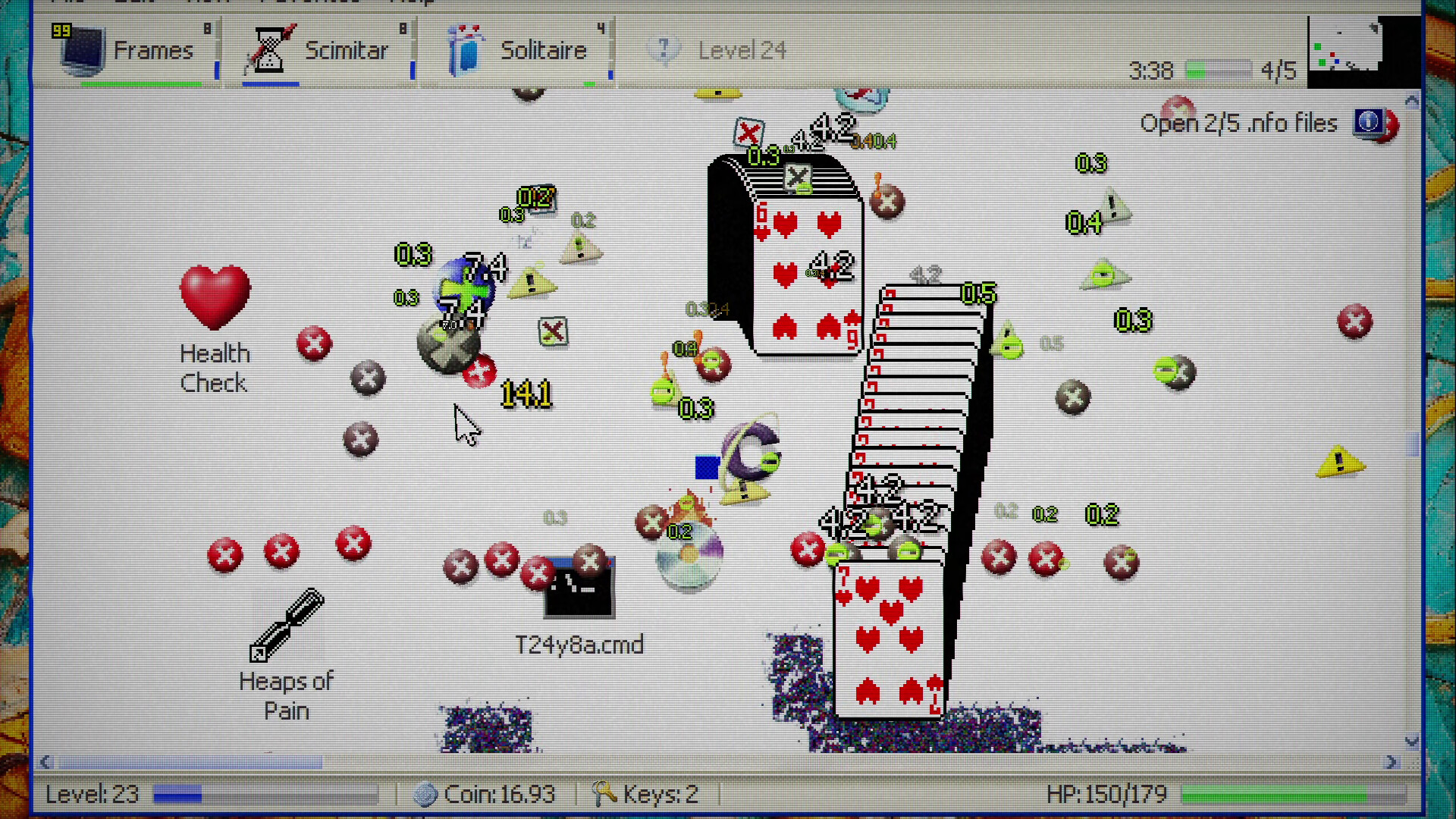 Antivirus Survivors 2003 gameplay with waves of viruses swarming the retro desktop