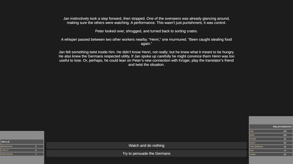 Survive, Resist, Collaborate - a World War 2 Choice-Based Story game for Linux 1