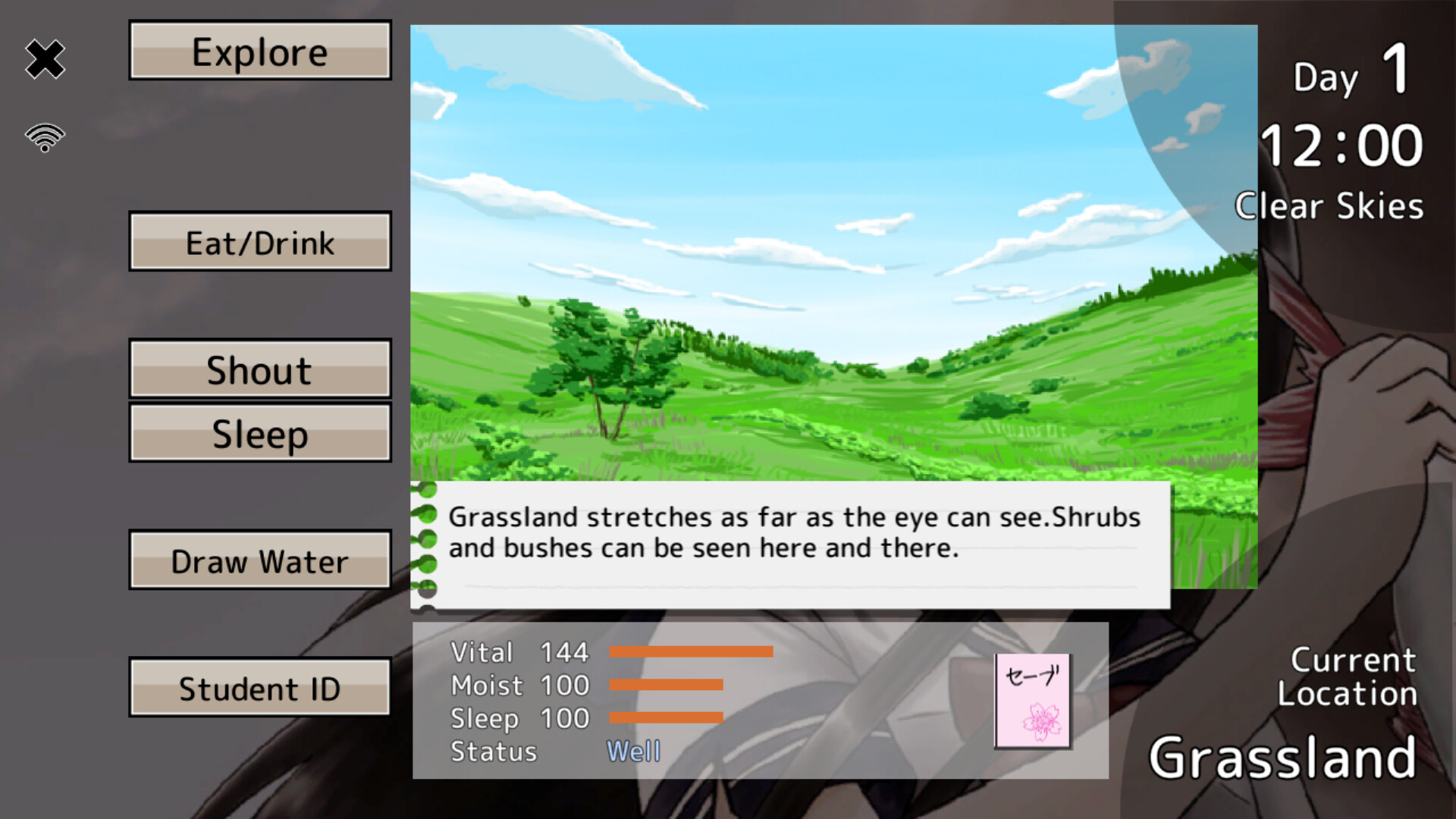 Long Black-Haired Schoolgirl Survival Simulation Game Featured Screenshot #1