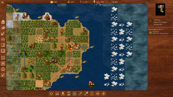 Screenshot of 1492 - Colonization of the New World gameplay showing in-action mechanics