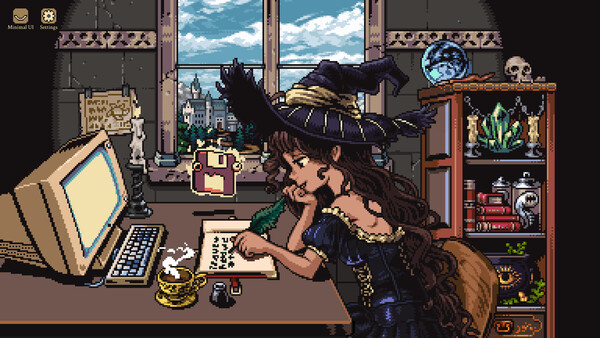 Screenshot of Occult Office: Lofi Rituals gameplay showing in-action mechanics