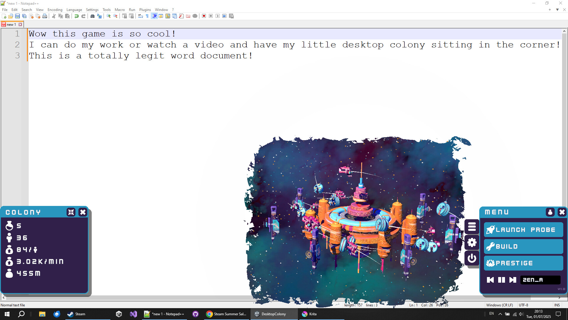#2. Desktop Colony Demo (Steam) 来自: Mechabit