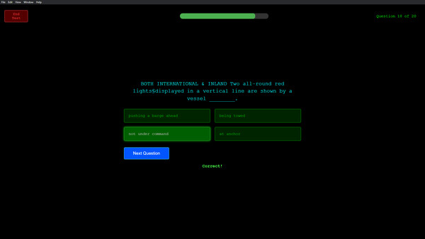 Screenshot of Watchstander: COLREGS/Rules of the Road Training Administrator gameplay showing in-action mechanics