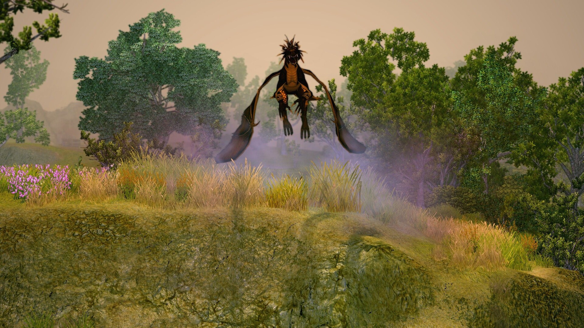 A vibrant, open-world battle scene