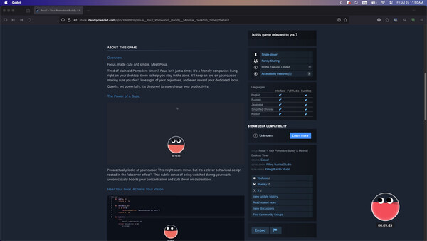 Скриншот из Poua! – Your Pomodoro Buddy & Minimal Desktop Timer
