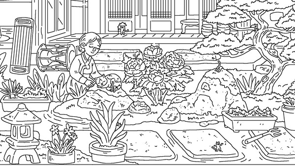 Screenshot of 100 Cats Lost in South Korea Find & Color gameplay showing in-action mechanics
