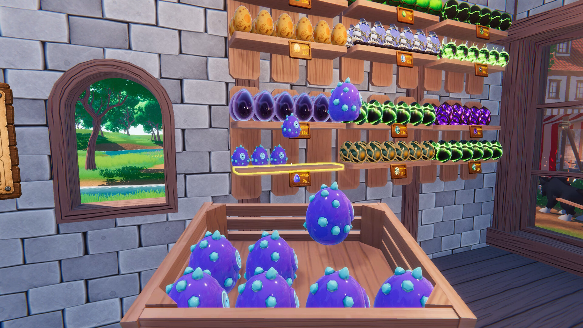 Minsgon Simulator 公式スクリーンショット 店内の卵陳列棚