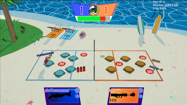 Screenshot of Volley Guns gameplay showing in-action mechanics