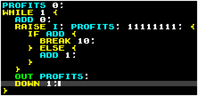 Longer snippet of code in the 1000-BIT programming language