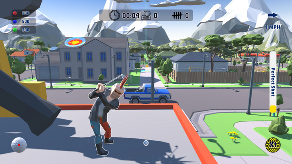 Screenshot of Urban Golf: Hot Dog Edition gameplay showing in-action mechanics