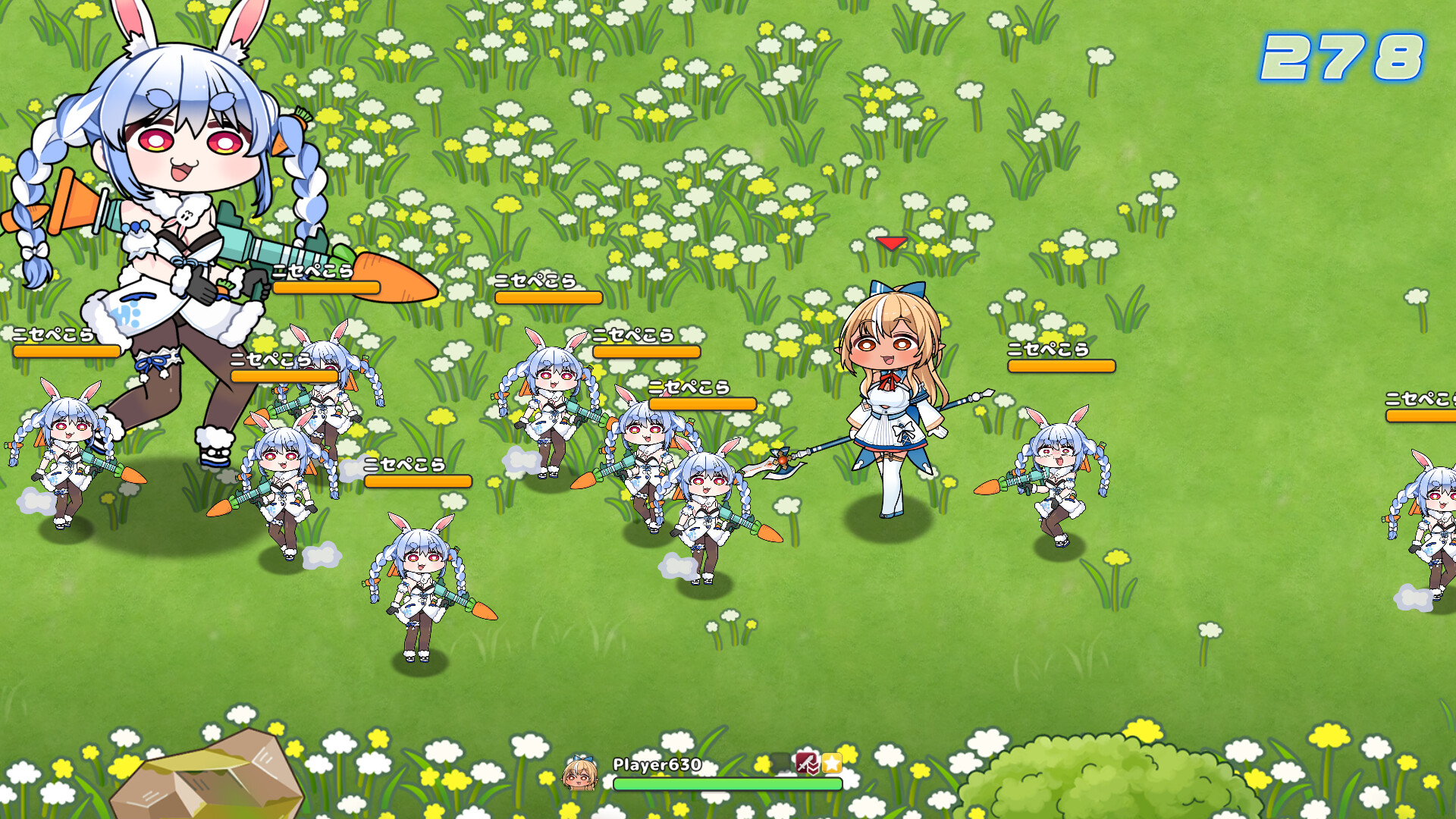 ホロライブファンタジーバトル 公式スクリーンショット ニセモノハンターで巨大なニセぺこらと戦う場面