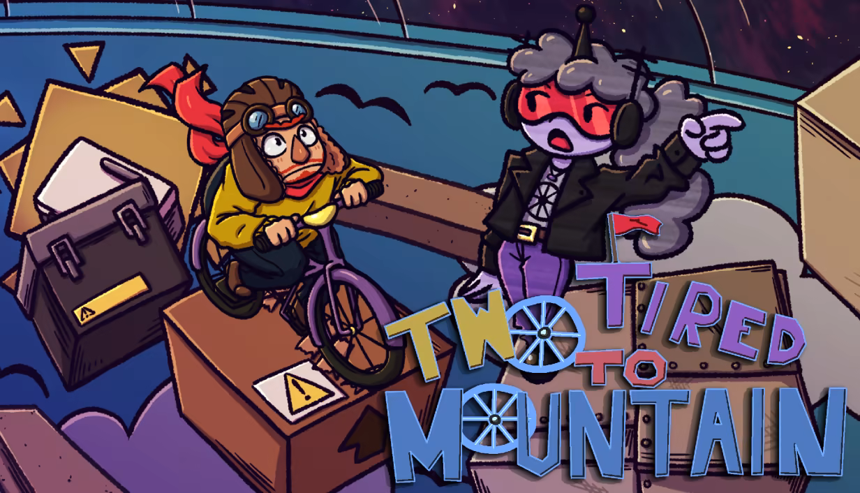 A banner featuring the two main characters of Two Tired to Mountain: Balance Earhart and Essa.