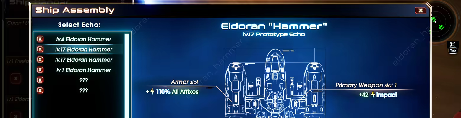 Eldoran Hammer ship Echo in Ship Assembly dialog