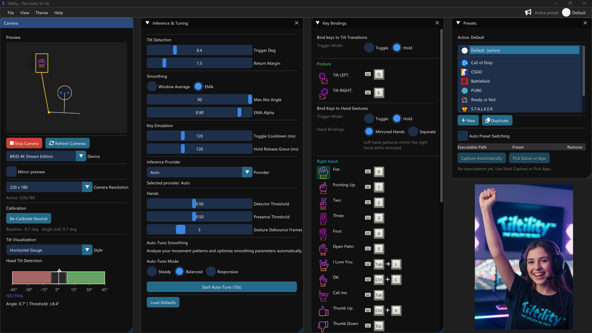 Tiltility - demostración de detección de gestos con manos