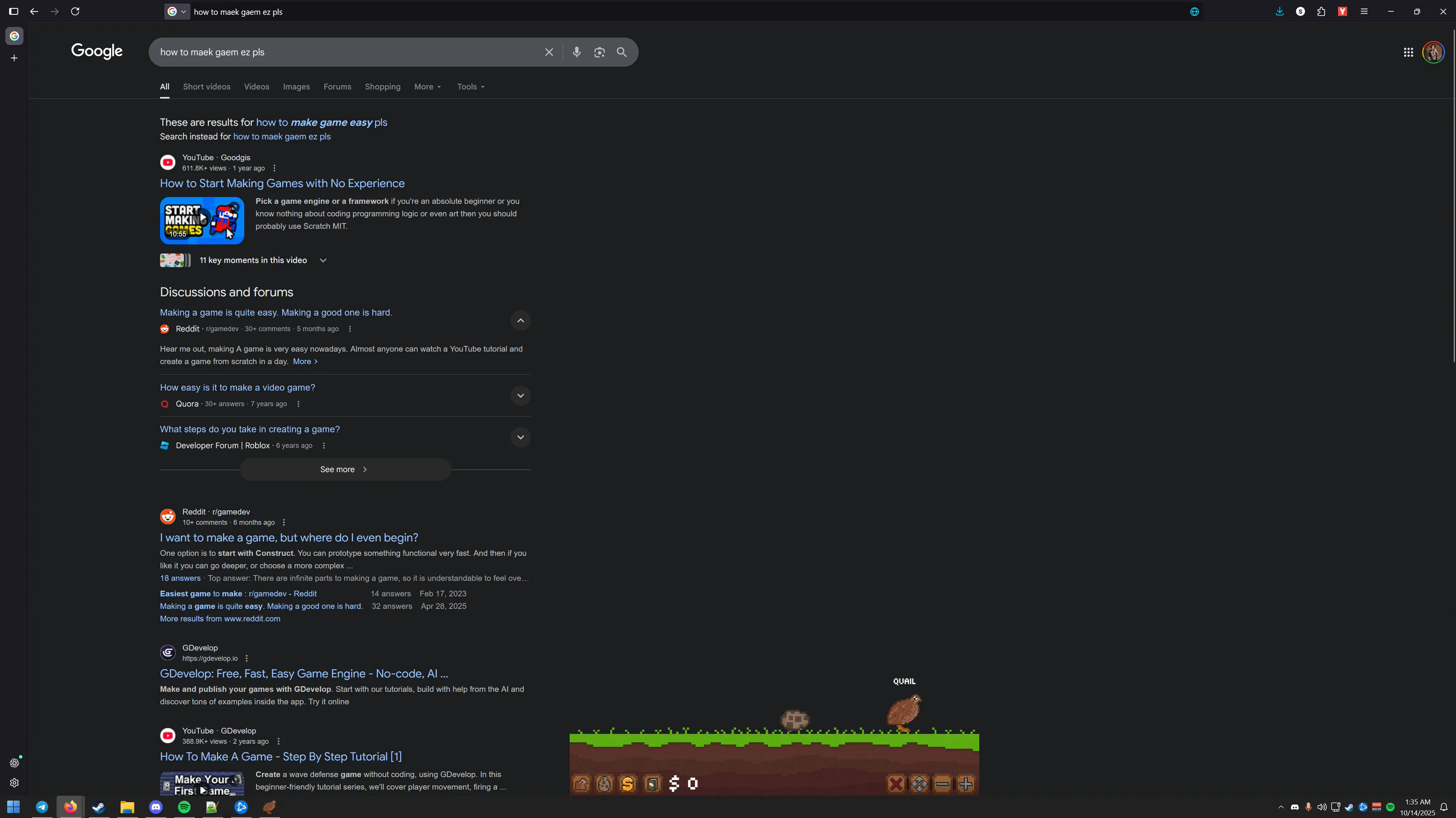 Game open over a firefox window googling how to make a game easy mispelled