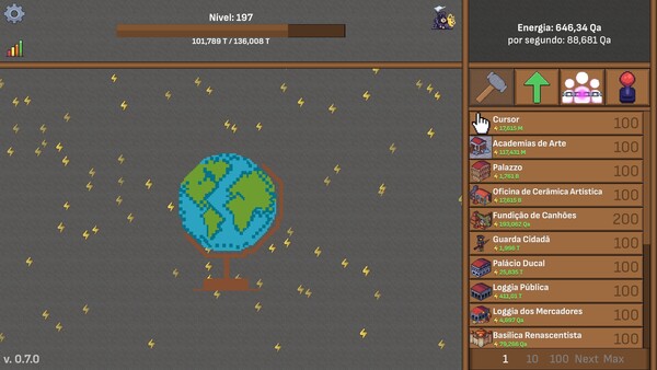 Screenshot of EraClicker gameplay showing in-action mechanics