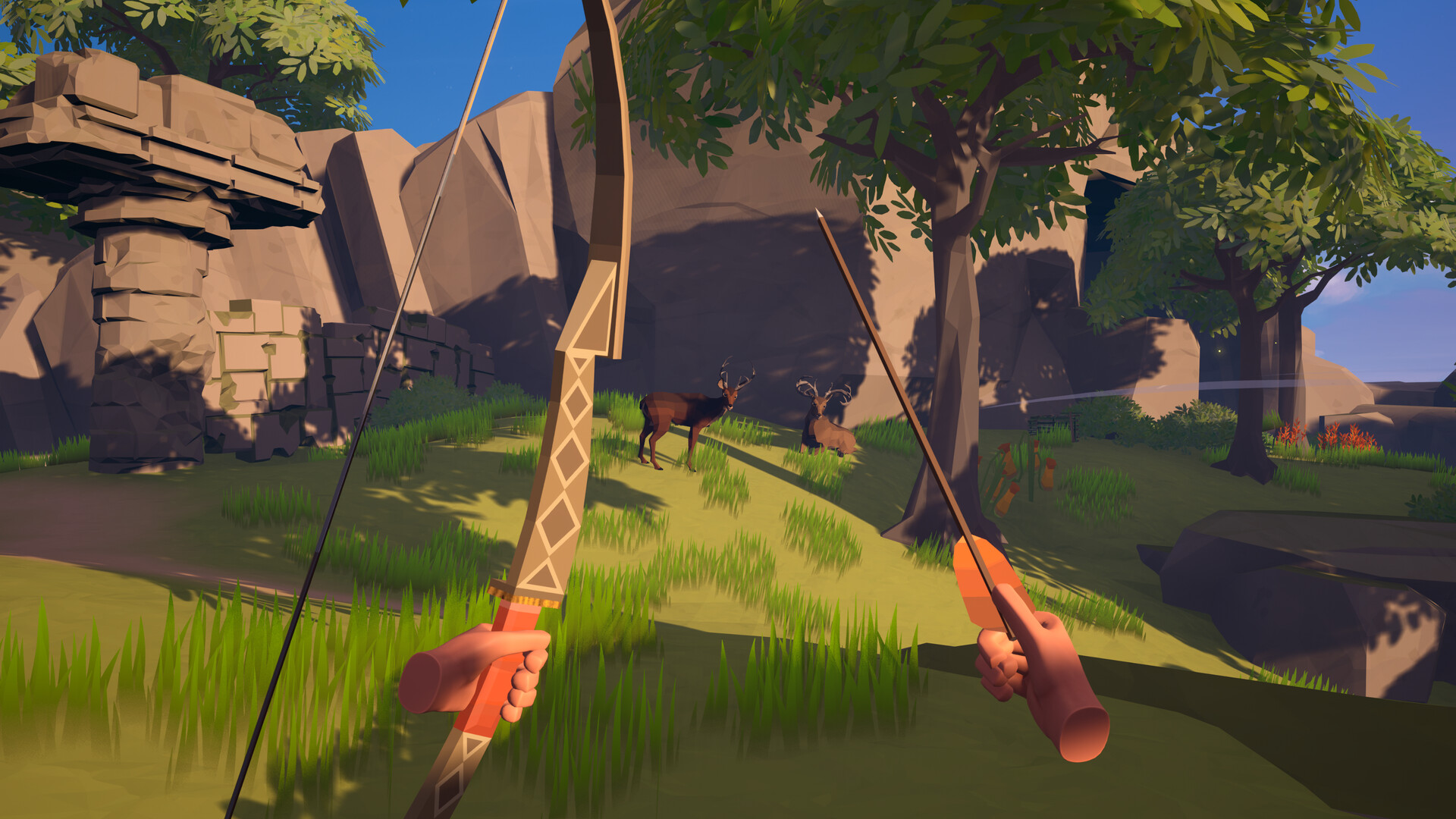 Atardecer en la isla tropical con efectos de iluminación del simulador VR