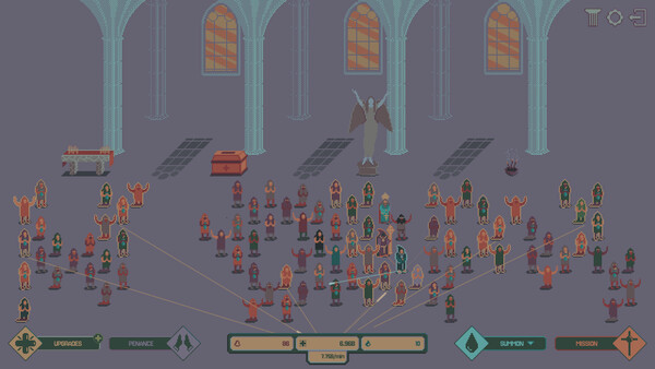 Screenshot of Idle Chapel gameplay showing in-action mechanics