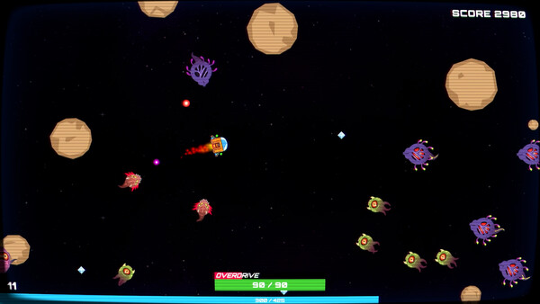 Screenshot of Cosmic Flesh: Overdrive gameplay showing in-action mechanics