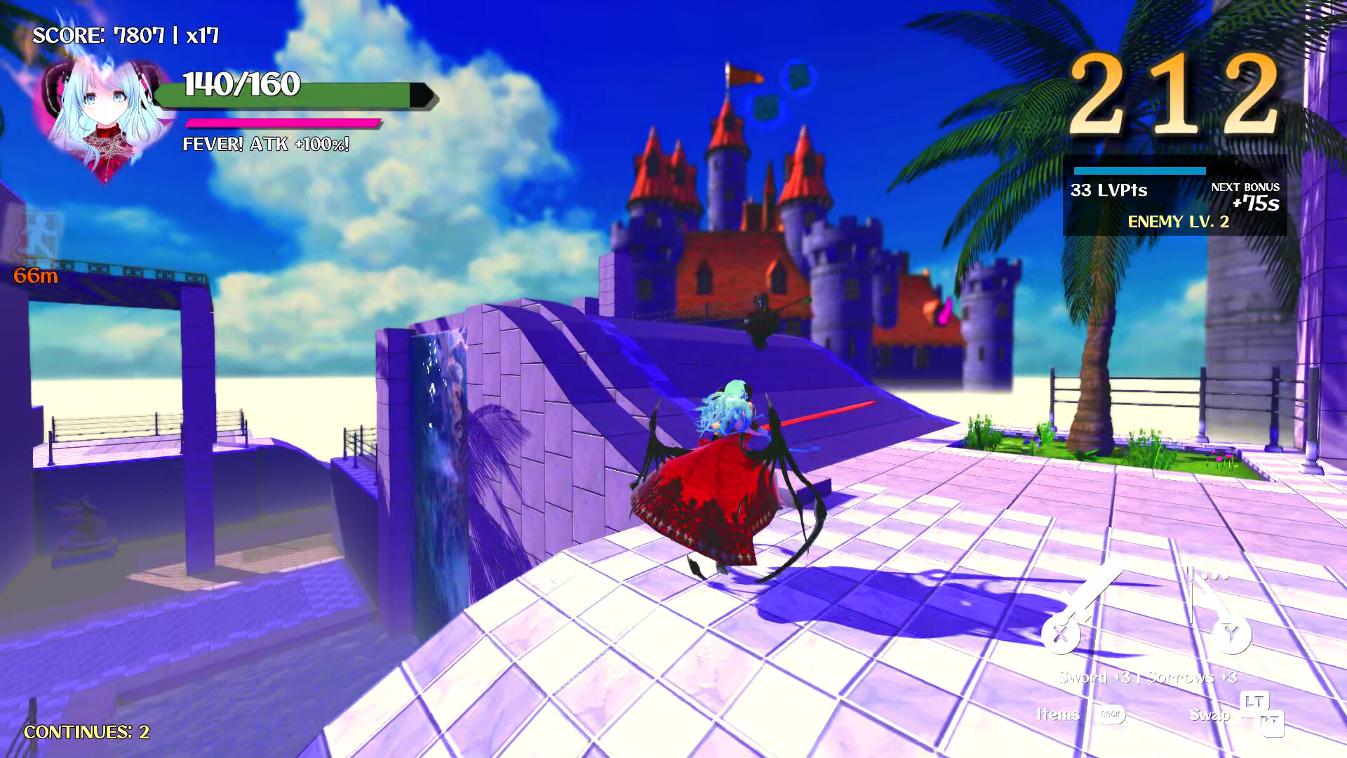Ecrazeus Castle 公式スクリーンショット 城の外壁を滑走するプレイヤーキャラクター