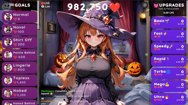 Screenshot of Hentai Clicker: Cassandra is streaming gameplay showing in-action mechanics