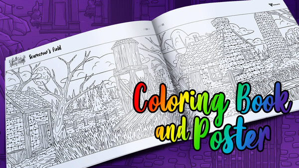 Hidden Cats in Spooky Village - Coloring Book and Poster.