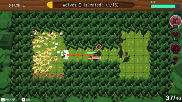 Screenshot of PiyoWars gameplay showing in-action mechanics