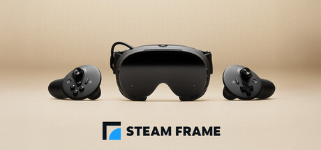 The Steam Frame headset and controllers with the product's wordmark. Image: Valve.